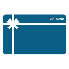 a blue gift card with a white bow on the front and bottom corner, which reads'gift card '