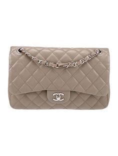 Chanel Shoulder BagFrom the 2010-2011 Collection by Karl LagerfeldGreySilver-Tone HardwareChain-Link Shoulder StrapsSingle Exterior PocketLeather Lining & Five Interior PocketsTurn-Lock Closure at FrontIncludes Dust Bag Chanel Double Flap, Chanel Jumbo, Flap Bag, Chanel Bag, Dust Bag, Women Handbags, Chanel, Exterior, Shoulder Bag