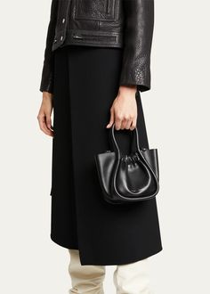 Proenza Schouler XS Ruched Leather Tote Bag - Bergdorf Goodman Chic Black Top Handle Pouch, Black Leather Tote Bag, Proenza Schouler, Online Stores, Bergdorf Goodman, Leather Tote Bag, Magnetic Closure, Crossbody Strap, Cognac