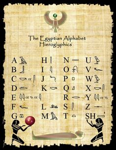 the egyptian alphabet with an image of two people holding a ball in front of it