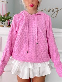 Knotty or Nice Pink Hoodie Sweater | Sassy Shortcake Clothes Preppy, Sassy Shortcake, Preppy Inspo, Pull Rose, Lilac Pink, Pink Pullover, Cute Preppy Outfits, 1940s Dresses, Knit Hoodie