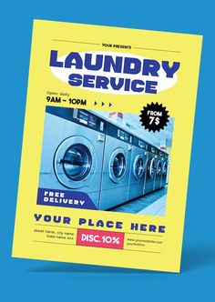 a flyer for a laundry service with washers and dryers on the front cover