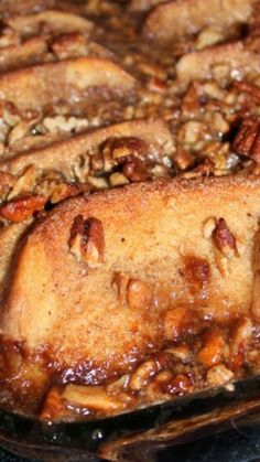 baked bread with pecans and raisins in a baking dish