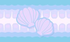 two pink seashells sitting on top of each other in front of a blue and white background