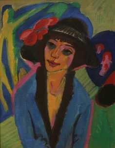 a painting of a woman wearing a hat