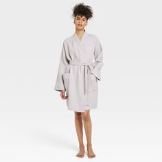 Women's Waffle Robe - Auden™ Light Gray M/L Terry Robe, Wishlist 2024, Tie Design, Knit Wrap, Adjustable Belt, Christmas Wishlist, Sleeve Designs, Waffle Knit, Same Day Delivery