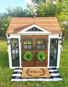 Playhouse farmhouse barn White Playhouse, Playhouse Inspiration, Rethunk Junk, Baby Play Areas, Kids Backyard Playground, Tortoise Habitat, Kids Backyard