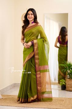 Handloom Cotton Saree, Simple Saree Designs, Saree Sale, Simple Sarees, Green Saree, Blue Saree, Silk Cotton Sarees, Boutique Dress Designs, Contrast Blouse