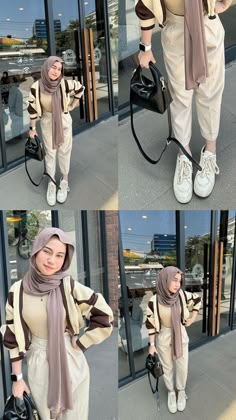 Outfit Cardigan Hijab, Outfit Hijab Ideas, Outfit Hijab Simple, Outfit Ideas Hijab, Korean Style Hijab, Outfit Ngampus, Ootd Korean Style, Outfit Korean Style