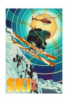 a man flying through the air while riding skis on top of snow covered ground