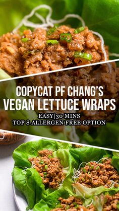 an image of vegan lettuce wraps on a plate with text overlay