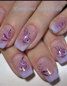 Nails With Flowers, Purple Nail Art Designs, Nails Grey, Nails Easter, Nails Brown, Purple Nail Art, Finger Nail Art