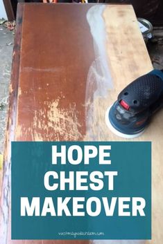 a pair of shoes sitting on top of a wooden table with the words hope chest makeover