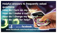 a person holding a cell phone in their hand with the caption help us answers to frequently asked questions how do i turn on my phone? how do i make a call?