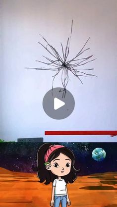 a cartoon girl standing in front of a spider web