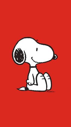 a drawing of a snoopy dog sitting on top of a red floor with his eyes closed