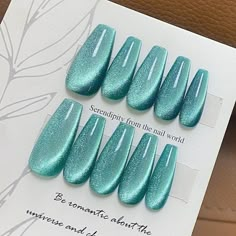 Turquoise Birthday Nails, Turquoise Christmas Nails, Teal Aura Nails, Teal Winter Nails, Cyan Nails, Sparkly Blue Nails, Bead Nails, Shades Of Blue Nails, Tiffany Blue Nails