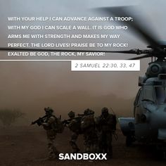 a helicopter with two soldiers standing next to it and the caption reads, with your help i can advance against a troop