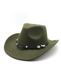 Men Hats, Unisex Fall Vintage Western Cowboy Woolen Sun Protection Wide Brim Hat Beach Felt Cap, Casual Felt Rodeo Cap, Casual Felt Cap For Rodeo, Western Style Felt Beach Cap, Casual Green Brimmed Felt Hat, Casual Hat Bands For Country Events, Casual Green Felt Hat With Flat Brim, Casual Felt Hat For Rodeo, Casual Felt Cap For Country Events