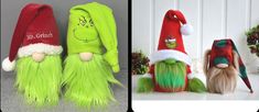 three different styles of elf hats on display