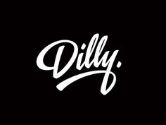 the word dilly written in white on a black background