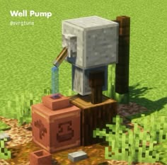 an image of a cartoon character in minecraft using a pump to build a house