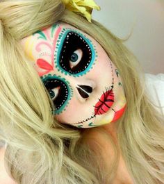 Candy Skull Makeup, Carnaval Make-up, Skull Makeup Tutorial, Skull Face Paint, Halloween Make-up Looks, Halloween Idea