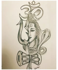 a drawing of a woman with an omen symbol on her head and snake around her neck