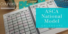 the asca national model calendar sits on top of a desk next to a keyboard