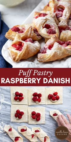 puff pastry raspberry danish on a white plate