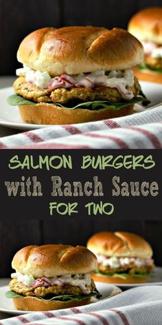 salmon burgers with ranch sauce for two are the perfect lunch or appetizer