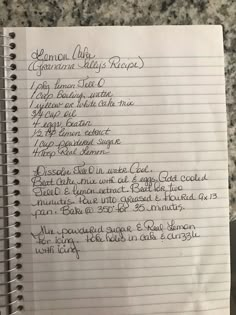 a recipe book with writing on it