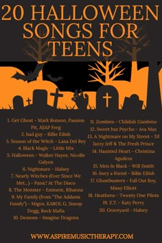 the poster for halloween songs for teens