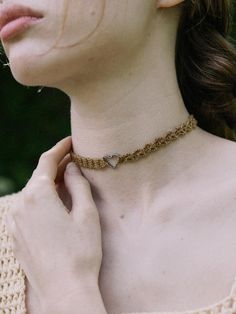 Composition : knit(bamboo),surgicalColor : brownCountry of Origin : KOREA Gem Choker Necklace, Crochet Choker Necklace, Pretty Chokers, Brown Choker, Choker Outfit, Crochet Collar Pattern, Crochet Choker, Crochet Jewellery, Micro Crochet