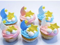 cupcakes decorated with stars and moon decorations