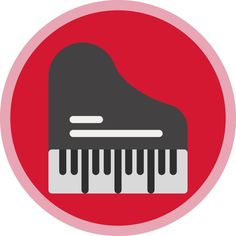 a black and white piano on a red circle