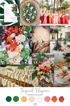 the wedding color scheme is orange, pink and green