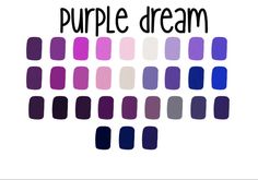 the words purple dream written in black on a white background with different shades of purple