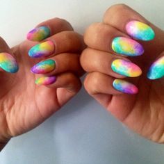 Pastel tie dye effect nails Tye Dye Nails, Silhouette Nails, Rave Nails, Stars Nails, Split Nails, Easter Nail, Tie Dye Nails, Unicorn Nails, Sparkle Nails