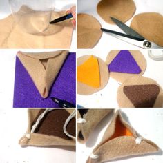 four pictures showing how to make felt shapes