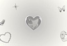 a heart shaped object is surrounded by other objects on a white background with butterflies and stars