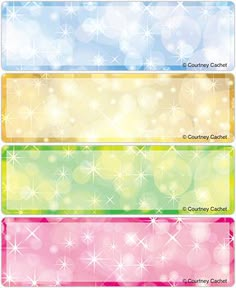 four colorful banners with stars and sparkles in the background, all on one side