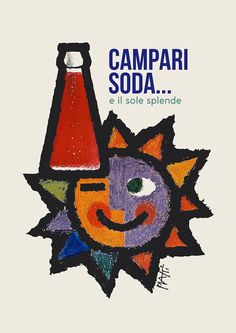 an advertisement for campari soda with a sun and a smiling face in the center