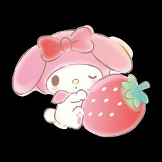 a cute little bunny holding a strawberry