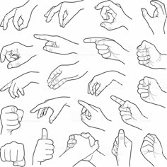 many different hand gestures drawn in black and white