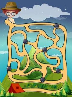 a maze game with a man standing on top of the mountain and looking at it