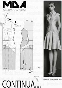 the front and back view of a woman's dress, with measurements for it