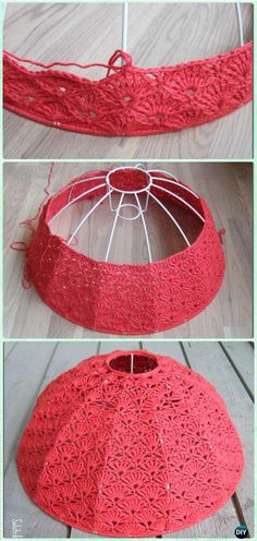 the instructions to make a crocheted umbrella with yarn and cotton thread for decoration