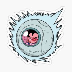 a cartoon character in a tube with an evil look on his face and mouth sticker