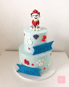 a birthday cake with a dog on top